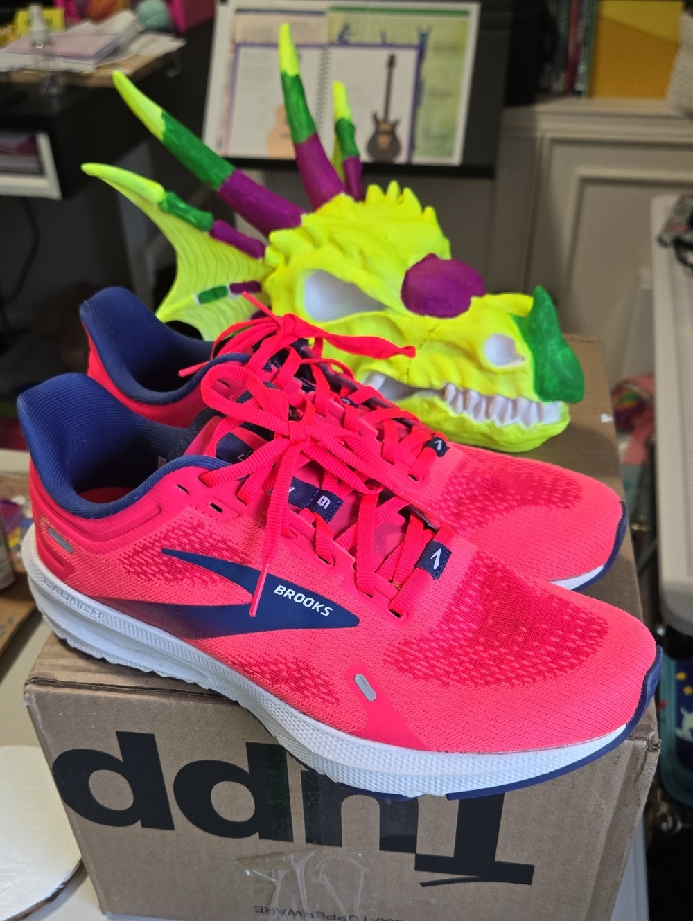 Brooks Launch 9 Neon Pink and Navy Running Sneakers